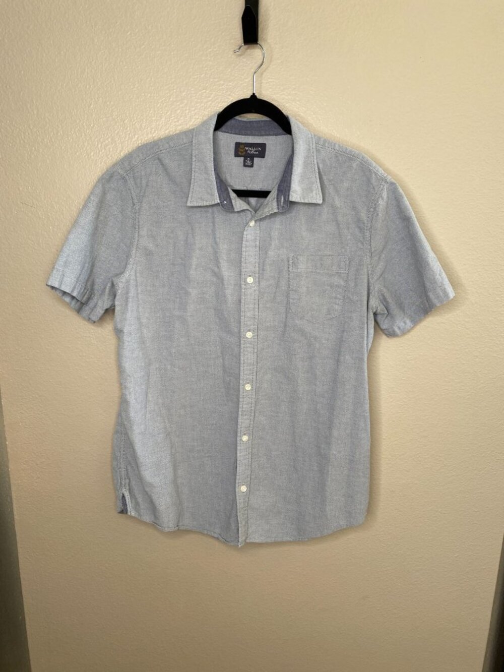 Wallin & Bros Mens Blue Short Sleeve Button-Up Shirt XL Lightweight Cotton